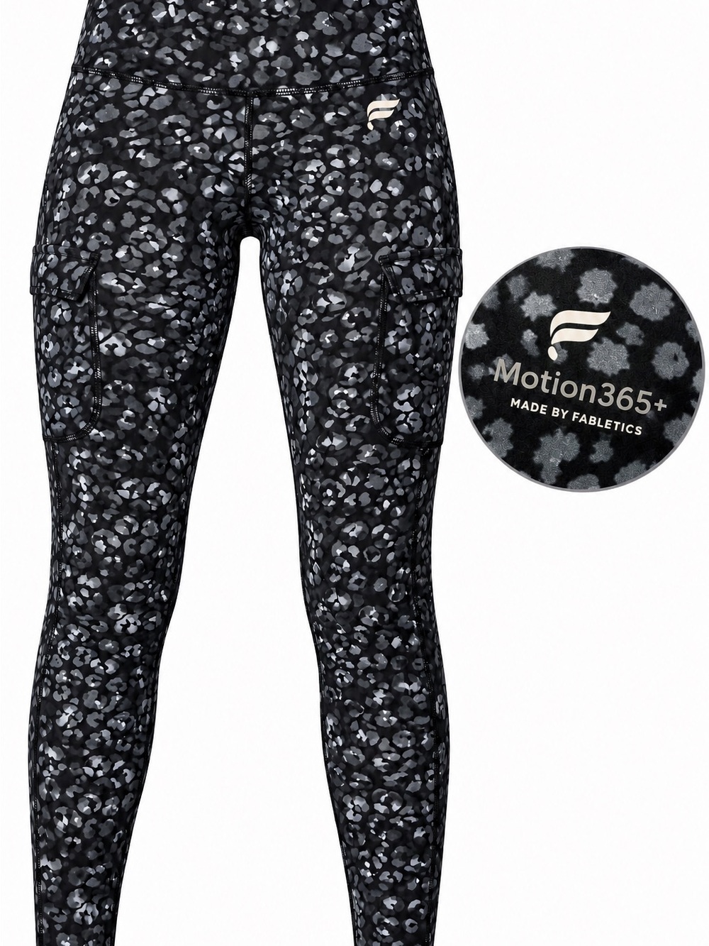 Fabletics Black and Gray Motion365+ Printed Leggings